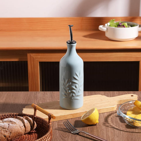 Sweejar Ceramic Olive Oil Dispenser Bottle, 20 Oz Relief Opaque Oil Cruet Protects Oil To Reduce Oxidation, Suitable for Storage Oil, Vinegar, Soy...