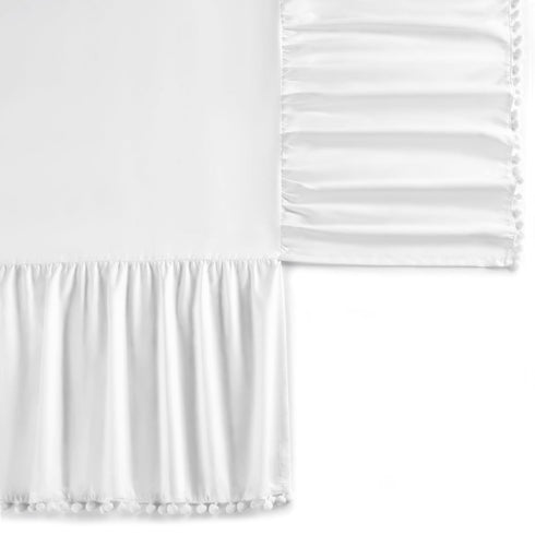 TILLYOU Baby Crib Skirt Girls Boys, Ruffled Bed Skirt with Pompoms, 28”x 52”, 14'' Drop, White...