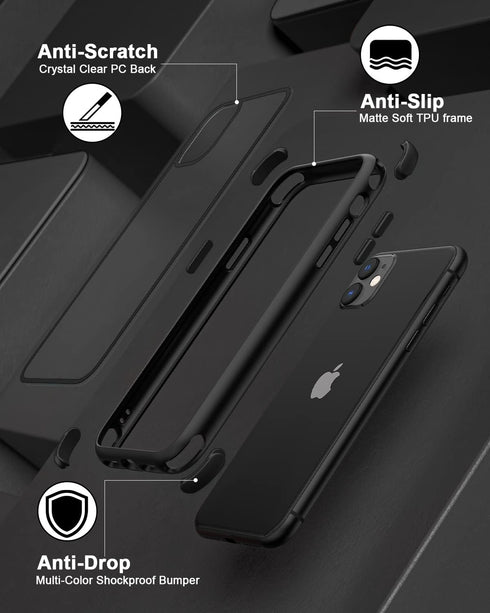 for iPhone 11 Crystal Clear Case, with Multicolor Protective Shockproof Bumpers, Not Yellowing Anti Scratch Transparent Hard PC Back & Soft Silico...