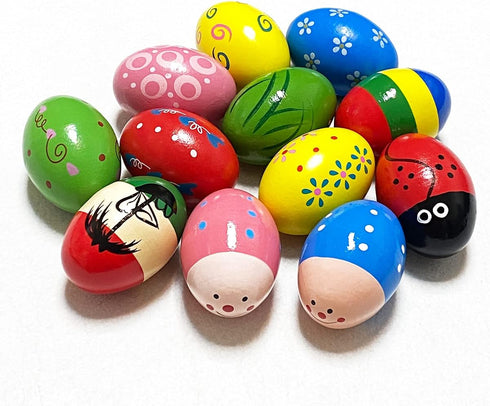 JoFAN 12 Pack Wooden Percussion Musical Shake Eggs Easter Egg Shakers for Kids Boys Girls Toddlers Easter Basket Stuffers Gifts...