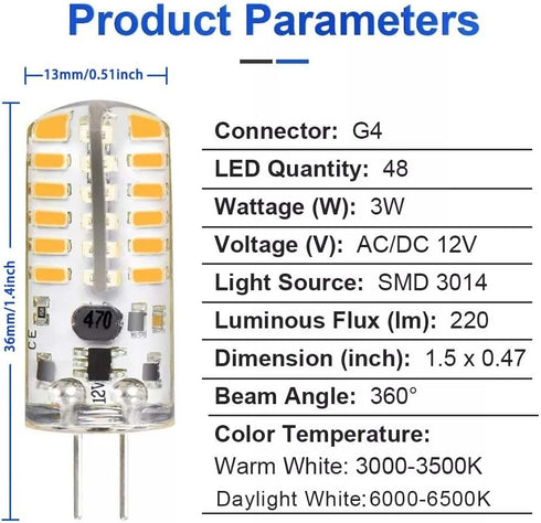 Welitesim 6pcs LED Bulb Bi-Pin Base Lights 3W AC/DC 12V Daylight White 6000K G4 Bulb for Outdoor Lighting Deck Stair Step Path Paver Lights Landsc...