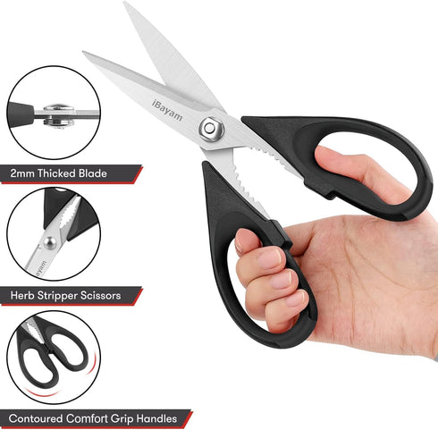 iBayam 1-Pack Kitchen Scissors All Purpose Kitchen Shears 8.5" Cooking Scissors with Sheath, Black Kitchen Accessories, Household Appliances Home ...