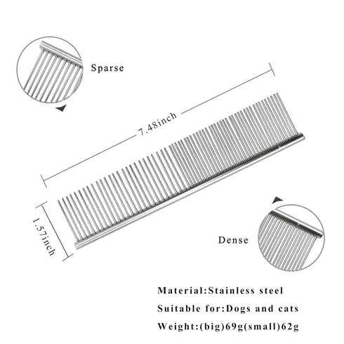 Dog Combs, Stainless Steel Pet Grooming Comb with Rounded Ends, Metal Pet Comb for Removing Tangles and Knots of Dogs, Cats and other Pets....