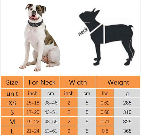 Spiked Dog Collar, Sharp Spike Studded Anti-Bite Protect Pets Neck Adjustable for Medium Large Breed Dogs as Mastiff Pitbull Pug Bulldog, Black Ri...