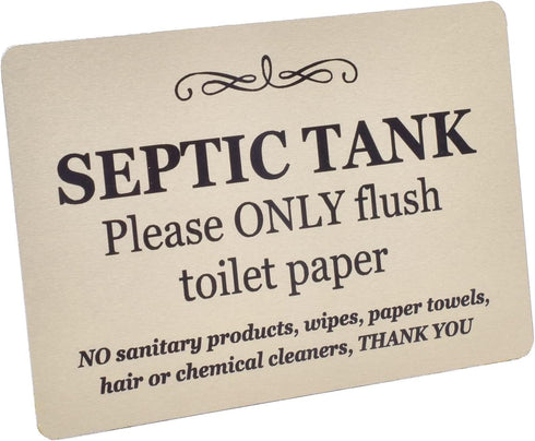 Septic tank Sign - aluminium composite with adhesive, notice, plaque for toilets, bathrooms, W.C, loo. rest room (Gold)...
