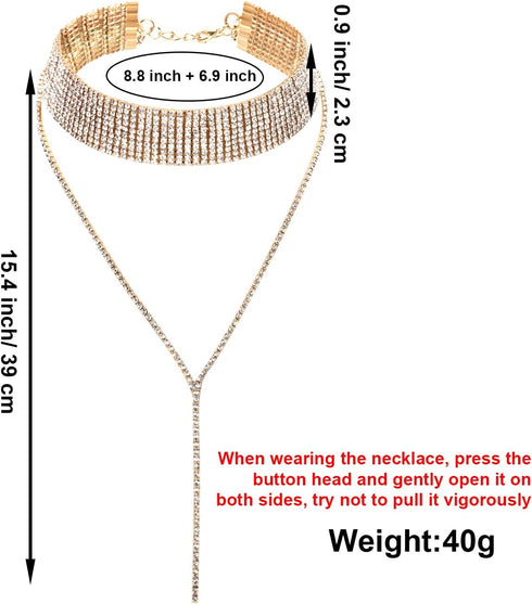 2 Pieces Rhinestone Tassel Choker Necklace Multi-Layer Wide Collar Necklaces Tassel Chain Necklaces for Women Girls Favor...