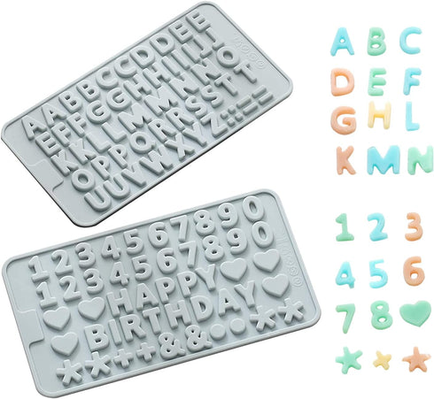 Verdental Silicone Letter Molds and Number Candy Molds Set of 2 Chocolate Molds Non-stick Gummy Molds Happy Birthday Cake Decorations Ice Molds (B...