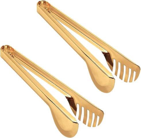 2-Pack Stainless Steel Gold Salad Tongs, Non-slip & Easy Grip Smart Locking Clip Handy Utensil for Cooking, Serving, Barbecue, Buffet, Salad, Ice,...