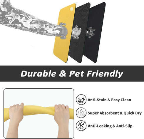 Pet Feeding Mat - Yellow 12"x 19" | Absorbent Dog Mat for Food and Water, No Stains Cat Bowl Mat, Easy to Clean Pet Placemats, Quick Dry Dog Water...