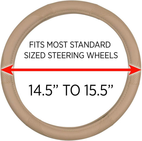 Motor Trend Beige Classic Stitch Perforated Simulated Leather Steering Wheel Cover, All Beige...