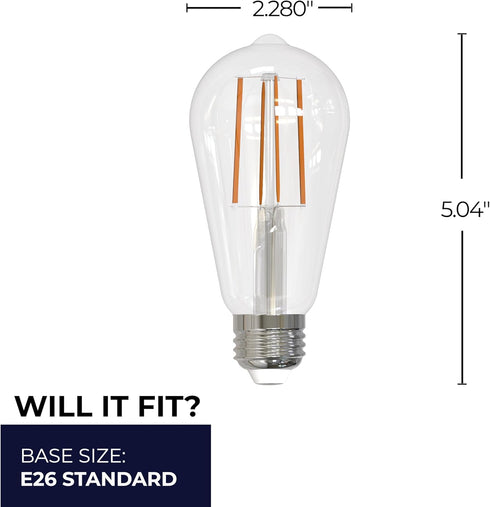 Bulbrite 8.5 Watt Dimmable Clear Filament ST18 / ST19 Medium (E26) LED Bulb - 850 Lumens, 3000K, and 90 CRI...