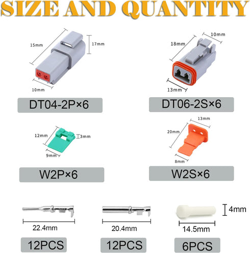 54 PCS Deutsch DT Grey 2 Pin Connectors 6 Sets, Waterproof Electrical Wire Connector with Stamped Contacts And Seal Plug for 2 Pin (6 Set)...