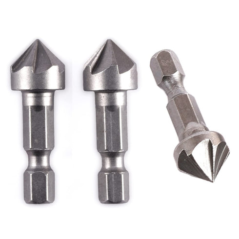 3 Pack Countersink Drill Bit Chamfer Bits 6 Flute for 6.35mm 1/4'' Hex Shank Burr Removal Holes Shaping Trimming Opener Tool Polish Knife Cutter W...