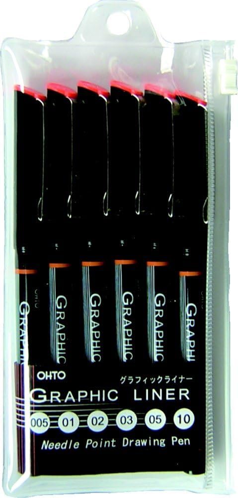 OHTO Graphic Liner Needle Point Drawing Pen - Pigment Ink - Pack of 6...