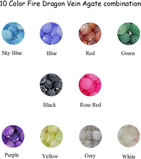 200pcs 8mm Stone Beads Kit Round Loose Gemstone Blue Red Green Black Purple Yellow Gray White Rose Red Frosted Weathered Agate Beads for Bracelet ...