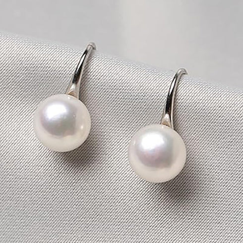 925 Sterling Silver Hoop Handpicked AAA+ Quality 7.5-8mm White Freshwater Cultured Pearl Dangle Drop Earrings Jewelry for Women...