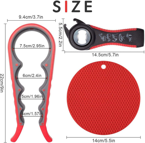 Jar Bottle Opener Non Slip Jar Gripper - Pad Rubber Jar Can Lid Opener,5 in 1 Multi Function Non-Slip Opener for Weak,Senior, Arthritis Hands (3-p...