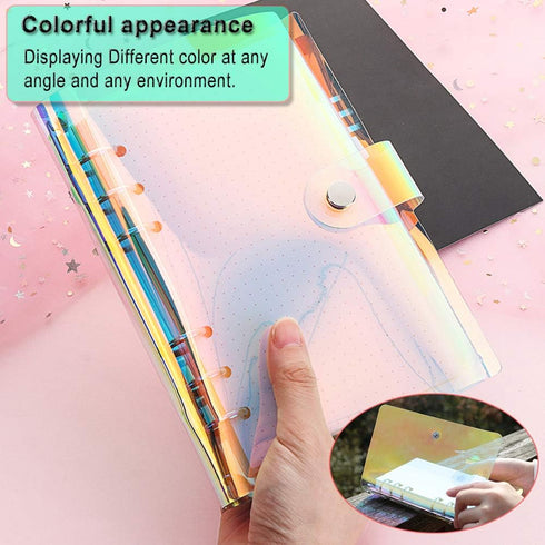 2 PCS A6 Rainbow Soft PVC Notebook Cover, Refillable Paper PVC Binder, Loose Leaf Personal Planner Binder (2 Rainbow)...