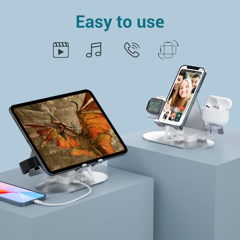 4 in 1 Charging Station for Multiple Devices Apple, Aluminum Apple Watch Charger Stand for iWatch Series, iPhone 14/13/12/11/X/8/7/6, iPad,Airpods...