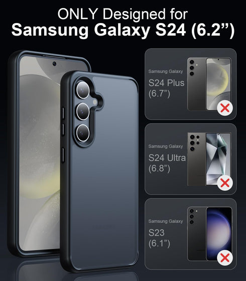 Shockproof Designed for Samsung Galaxy S24 Case, 12FT Military Grade Drop Protection, Slim Semi-Clear Matte Hard Back & Soft Edge Galaxy S24 Case ...