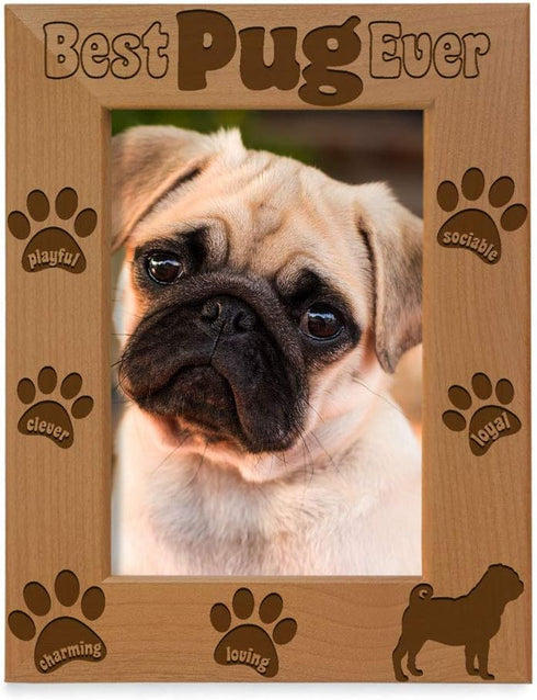 KATE POSH - Best Pug Ever Engraved Natural Wood Picture Frame, Dog Lover, Pug Life, Paws Gifts for Birthdays, Memorial, New Puppy (5x7-Vertical)...