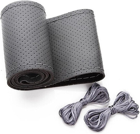 Universal Leather Car Steering Wheel Cover, Stitch On Wrap (Size M4, Gray)...
