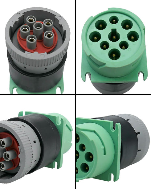Diagnostic Plug 9pin J1939 Type 2 to 6pin J1708 Motorcycle Wiring Female Adapter, Green...