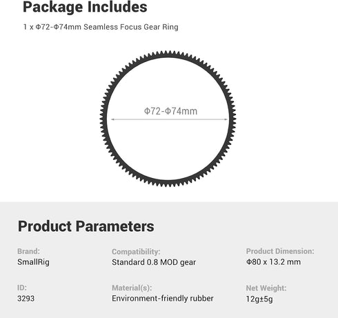 SmallRig Seamless Focus Gear Ring (72mm to 74mm) - 3293...