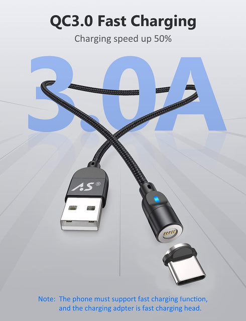 A.S Magnetic Charging Cable, Magnetic Type C Cable Fast Charging Data Sync Magnetic Cable Magnetic Phone Charger for Micro USB, USB C, i-Product S...