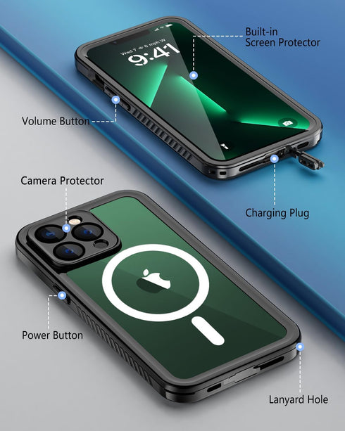 Beeasy for iPhone 13 Pro Waterproof Case (6.1") Compatible with MagSafe - 360 Degree Outdoor Protective Case Magnetic Phone Case, Armored Case Sho...