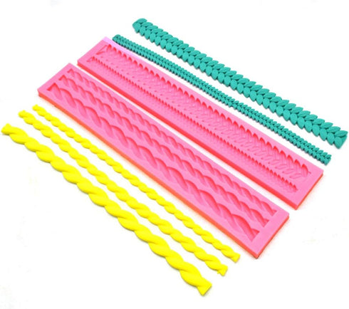 Rope & Leaf Strip Cake Border Molds Silicone Cupcake Fondant Cake Decorating Tools Candy Chocolate Gumpaste Moulds Pack of 2...