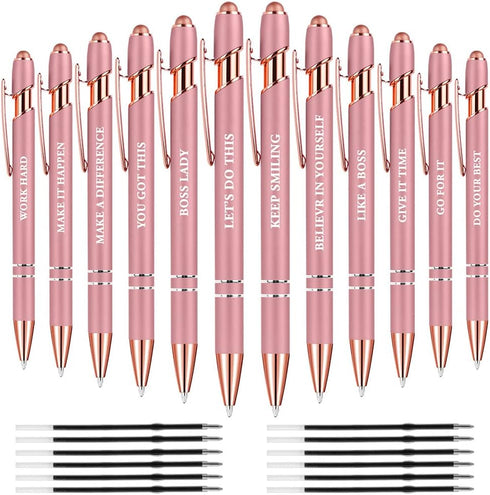AUAUY 12 PCS Snarky Office Pens, Ballpoint Pens Set with 12 Replacement Refills, 2 in 1 Stylus Pen Stylish Pen, Office Metal Inspirational Pen, Fu...