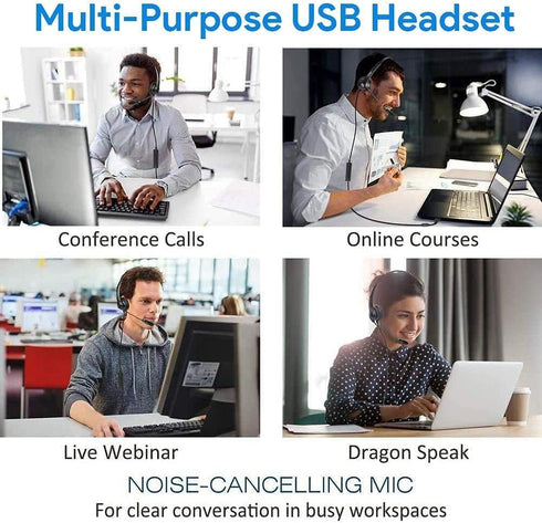 USB Headset with Microphone for PC, 3.5mm Jack 2 in 1 Headset,Wired Stereo Computer Headphone,Lightweight Headset with Volume Control Wired Headse...