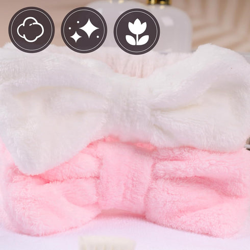 Shindel 6PCS Makeup Headbands for Women, Spa Headband Bow Tie Hair Band Fluffy Head Wraps for Washing Face Skincare Shower Sports Yoga?White and P...