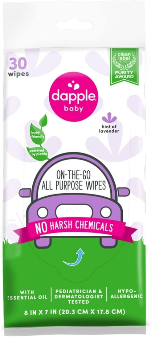 All Purpose Wipes by Dapple Baby, Hint of Lavender, 30 Count Pouch (Pack of 1) - Plant Based & Hypoallergenic Cleaning Wipes...