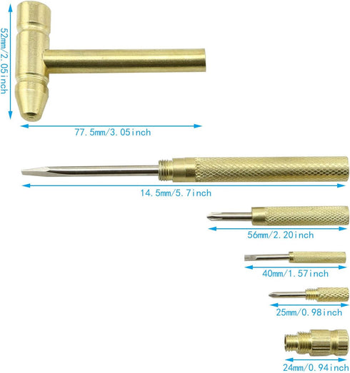 6 in 1 Mini Multifunction Copper Hammer and Screwdriver Hand Tools Ideal Tool for Watchmaker, Jewelers, Golden Color...
