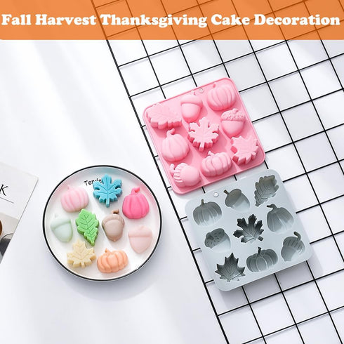 OURASHERO 2 Pack Fall Harvest Thanksgiving Chocolate Molds Autumn Pumpkin Acorn Maple Leaves Silicone Molds Fall Candy Resin Baking Mold Soap Mold...