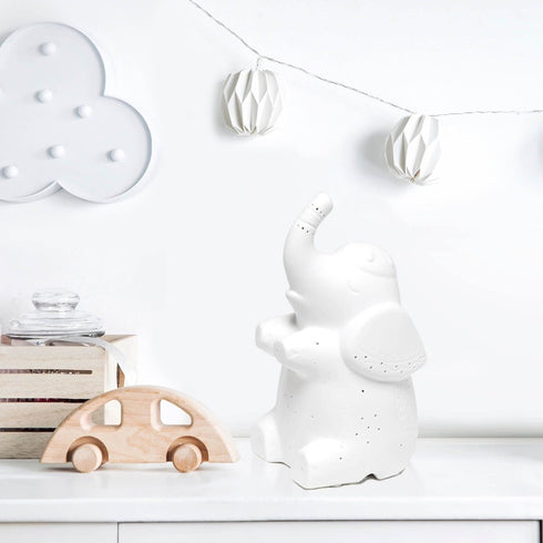 Simple Designs LT3337-WHT White Porcelain Fun Shaped Sitting Night Light Table Lamp, Elephant...
