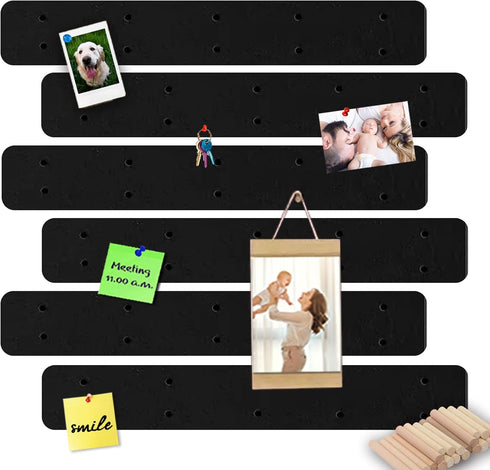 Black Felt Pin Boards Memo Board Pegboard Bar Strips, Self-Adhesive Cork Board for Walls Home Office Decor, Small Felt Bulletin Boards for Jewel, ...