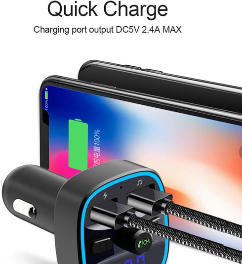 Bluetooth Adapter for Car, Wireless FM Radio Transmitter, Handsfree Call Car Charger,& Audio Receiver, MP3 Music Player,Fast Car Charger?Dual USB ...