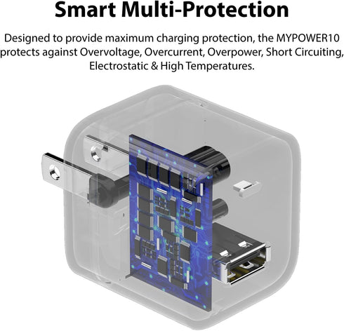 iLuv MYPOWER10 Black USB Wall Charger 12 Watt Type-A Fast Charging Foldable Power Adapter; Compatible with iPhone 13, iPhone 12, iPad Pro, Galaxy ...