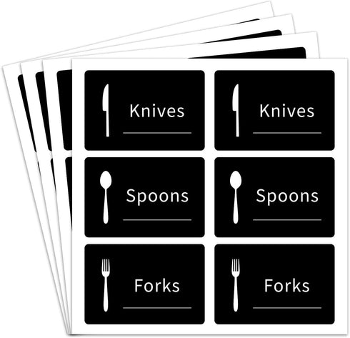 Black Cutlery Sign Stickers - Self Adhesive Peel and Stick Labels for Marking Forks, Spoons and Knives Storage...