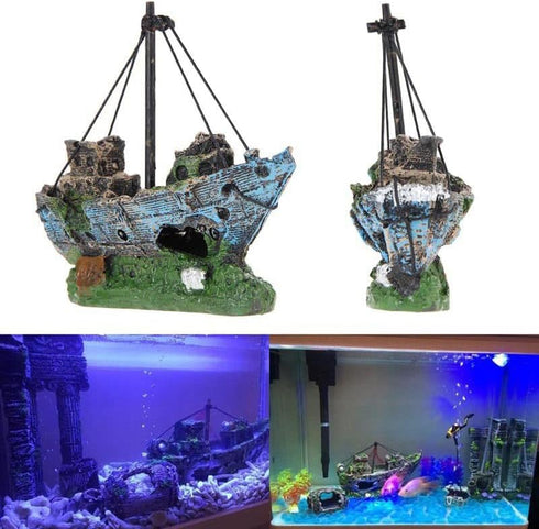 1 pcs Fish Tank Landscaping, Pirate Ship Wreckage, Aquarium Decorations and Ornaments...