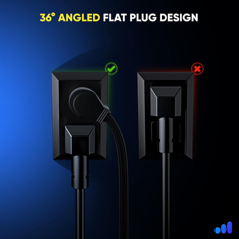 Maximm Extension Cord (3 Feet) 1 Outlet Flat Wire, 3-Prong 45° Angled Flat Plug, 16 AWG Power Cord - UL Certified (Black)...