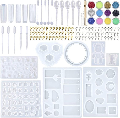EuTengHao 229Pcs DIY Jewelry Casting Molds Tools Set More Than 120 Designs Contains 8 Silicone Jewelry Resin with 70 Designs,1 Earring Molds with ...