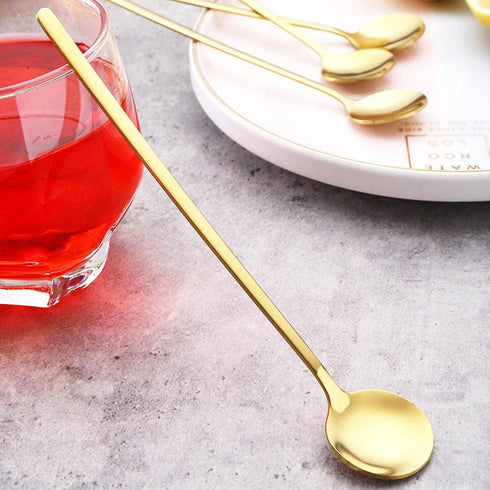 6 Pieces Stainless Steel Gold Espresso Spoons, YIFARUBE 6.7 Inch Long Handle Stirring Spoons, Mini Teaspoons Set for Coffee Sugar Ice Cream Desser...