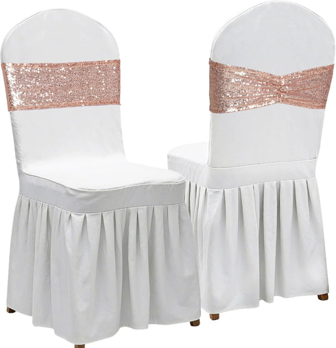 Poise3EHome Rose Gold Sequin Chair Sashes Folding Chair Covers Bow for Party Wedding Reception Decorations, 10 PCS...