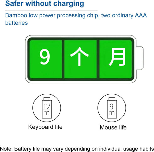 Bamboo Keyboard and Mouse, 2.4GHz Computer Devices with USB Receiver, Optional 1200DPI MouseCompact KeyboardWireless Keyboard and Mouse Combo (Mou...