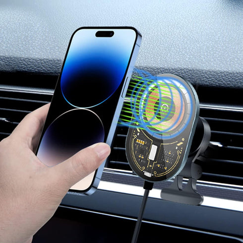Transparent Magnetic Wireless Car Charger Stand, Compatible Charging Air Vent Mount, Compatible with iPhone15/14/13/12Series (C12PRO-blue)...