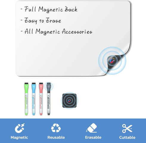 Magnetic Whiteboard for Fridge, Refrigerator Dry Erase Board, Small White Board with 4 Markers and 1 Eraser, 23 x 15 Inches...